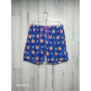 Party Sharks Swim Shorts Mens Small Floating Pineapple Blue Pink Mesh Lined